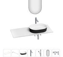 Раковина Wellsee Le.premier набор 7 в 1: раковина из камня с подвесной столешницей 100 см (цвет матовый черный/матовый белый), кронштейны, смеситель, сифон, вентили, зеркало 202006651