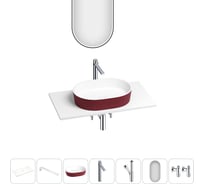 Раковина-столешница Wellsee Le.premier набор 7 в 1: каменная раковина матового пурпурно-красного/матового белого цвета, столешница 90 см, кронштейны, смеситель, сифон, вентили, зеркало 202006663