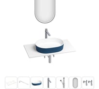 Раковина-столешница Wellsee Le.premier набор 7 в 1: каменная раковина матового темно-синего/матового белого цвета, столешница 90 см, кронштейны, смеситель, сифон, вентили, зеркало 202006678