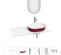 Раковина Wellsee Le.premier набор 7 в 1: раковина из камня с подвесной столешницей 110 см (цвет матовый пурпурно-красный/матовый белый), кронштейны, смеситель, сифон, вентили, зеркало 202006668