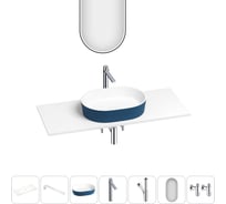 Раковина-столешница Wellsee Le.premier набор 7 в 1: каменная раковина матового темно-синего/матового белого цвета, столешница 120 см, кронштейны, смеситель, сифон, вентили, зеркало 202006684