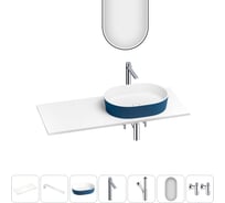 Раковина Wellsee Le.premier набор 7 в 1: раковина из камня с подвесной столешницей 110 см (цвет матовый темно-синий/матовый белый), кронштейны, смеситель, сифон, вентили, зеркало 202006683