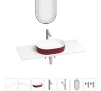 Раковина-столешница Wellsee Le.premier набор 7 в 1: каменная раковина матового пурпурно-красного/матового белого цвета, столешница 120 см, кронштейны, смеситель, сифон, вентили, зеркало 202006669
