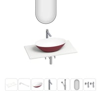 Раковина-столешница Wellsee Le.huit.mars набор 7 в 1: каменная раковина матового пурпурно-красного/матового белого цвета, столешница 90 см, кронштейны, смеситель, сифон, вентили, зеркало 202006722