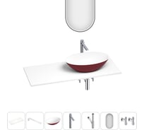 Раковина Wellsee Le.huit.mars набор 7 в 1: раковина из камня с подвесной столешницей 120 см (цвет матовый пурпурно-красный/матовый белый), кронштейны, смеситель, сифон, вентили, зеркало 202006730