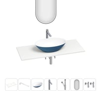 Раковина-столешница Wellsee Le.huit.mars набор 7 в 1: каменная раковина матового темно-синего/матового белого цвета, столешница 100 см, кронштейны, смеситель, сифон, вентили, зеркало 202006737