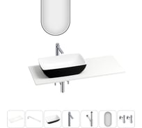 Раковина Wellsee La.chance набор 7 в 1: раковина из камня с подвесной столешницей 120 см (цвет матовый черный/матовый белый), кронштейны, смеситель, сифон, вентили, зеркало 202006771