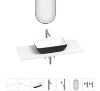 Раковина-столешница Wellsee La.chance набор 7 в 1: каменная раковина матового черного/матового белого цвета, столешница 120 см, кронштейны, смеситель, сифон, вентили, зеркало 202006770