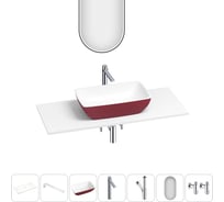 Раковина-столешница Wellsee La.chance набор 7 в 1: каменная раковина матового пурпурно-красного/матового белого цвета, столешница 100 см, кронштейны, смеситель, сифон, вентили, зеркало 202006779