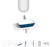 Раковина-столешница Wellsee La.chance набор 7 в 1: каменная раковина матового темно-синего/матового белого цвета, столешница 80 см, кронштейны, смеситель, сифон, вентили, зеркало 202006791