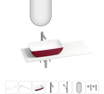 Раковина Wellsee La.chance набор 7 в 1: раковина из камня с подвесной столешницей 100 см (цвет матовый пурпурно-красный/матовый белый), кронштейны, смеситель, сифон, вентили, зеркало 202006780