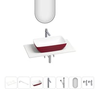 Раковина-столешница Wellsee La.chance набор 7 в 1: каменная раковина матового пурпурно-красного/матового белого цвета, столешница 80 см, кронштейны, смеситель, сифон, вентили, зеркало 202006777