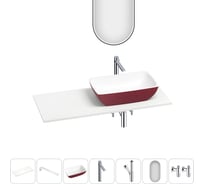 Раковина Wellsee La.chance набор 7 в 1: раковина из камня с подвесной столешницей 120 см (цвет матовый пурпурно-красный/матовый белый), кронштейны, смеситель, сифон, вентили, зеркало 202006786