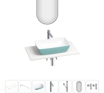 Раковина-столешница Wellsee La.chance набор 7 в 1: каменная раковина матового бирюзового/матового белого цвета, столешница 80 см, кронштейны, смеситель, сифон, вентили, зеркало 202006805