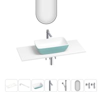 Раковина-столешница Wellsee La.chance набор 7 в 1: каменная раковина матового бирюзового/матового белого цвета, столешница 120 см, кронштейны, смеситель, сифон, вентили, зеркало 202006812
