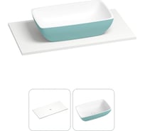 Раковина Wellsee La.chance в наборе 2 в 1: подвесная/мебельная раковина-столешница из камня 90 см (матовый бирюзовый/матовый белый цвет), без кронштейнов для подвесного монтажа 214505016