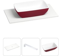 Раковина Wellsee La.chance в наборе 3 в 1: подвесная раковина-столешница из камня 90 см (матовый пурпурно-красный/матовый белый цвет), с кронштейнами для подвесного монтажа 202007086