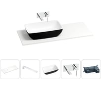 Раковина Wellsee La.chance в наборе 5 в 1: раковина из камня с подвесной столешницей 100 см (цвет матовый черный/матовый белый), кронштейны, смеситель 202007382