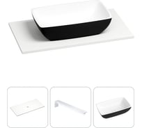 Раковина Wellsee La.chance в наборе 3 в 1: подвесная раковина-столешница из камня 80 см (матовый черный/матовый белый цвет), с кронштейнами для подвесного монтажа 202007071