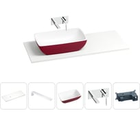 Раковина Wellsee La.chance в наборе 5 в 1: раковина из камня с подвесной столешницей 120 см (цвет матовый пурпурно-красный/матовый белый), кронштейны, смеситель 202007401