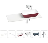 Раковина Wellsee La.chance в наборе 6 в 1: раковина из камня с подвесной столешницей 100 см (цвет матовый пурпурно-красный/матовый белый), кронштейны, смеситель, сифон 202007705
