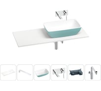 Раковина Wellsee La.chance в наборе 6 в 1: раковина из камня с подвесной столешницей 100 см (цвет матовый бирюзовый/матовый белый), кронштейны, смеситель, сифон 202007733