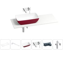 Раковина Wellsee La.chance в наборе 6 в 1: раковина из камня с подвесной столешницей 120 см (цвет матовый пурпурно-красный/матовый белый), кронштейны, смеситель, сифон 202007709