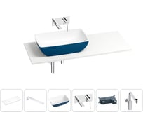 Раковина Wellsee La.chance в наборе 6 в 1: раковина из камня с подвесной столешницей 120 см (цвет матовый темно-синий/матовый белый), кронштейны, смеситель, сифон 202007723