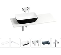 Раковина Wellsee La.chance в наборе 6 в 1: раковина из камня с подвесной столешницей 100 см (цвет матовый черный/матовый белый), кронштейны, смеситель, сифон 202007690