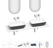 Раковина Wellsee La.chance набор 7 в 1: две раковины из камня с подвесной столешницей 160 см (цвет матовый черный/матовый белый), кронштейны, смесители, сифоны, зеркала 202008008