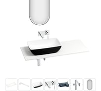 Раковина Wellsee La.chance набор 7 в 1: раковина из камня с подвесной столешницей 100 см (цвет матовый черный/матовый белый), кронштейны, смеситель, сифон, зеркало 202007998