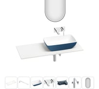 Раковина Wellsee La.chance набор 7 в 1: раковина из камня с подвесной столешницей 110 см (цвет матовый темно-синий/матовый белый), кронштейны, смеситель, сифон, зеркало 202008029