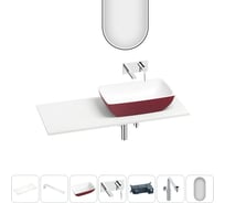 Раковина Wellsee La.chance набор 7 в 1: раковина из камня с подвесной столешницей 120 см (цвет матовый пурпурно-красный/матовый белый), кронштейны, смеситель, сифон, зеркало 202008018