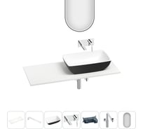 Раковина Wellsee La.chance набор 7 в 1: раковина из камня с подвесной столешницей 100 см (цвет матовый черный/матовый белый), кронштейны, смеситель, сифон, зеркало 202007999