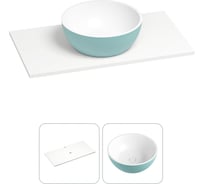 Раковина Wellsee La.lune в наборе 2 в 1: подвесная/мебельная раковина-столешница из камня 80 см (матовый бирюзовый/матовый белый цвет), без кронштейнов для подвесного монтажа 214605001