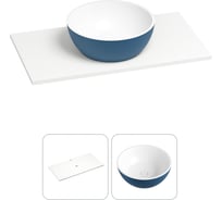 Раковина Wellsee La.lune в наборе 2 в 1: подвесная/мебельная раковина-столешница из камня 90 см (матовый темно-синий/матовый белый цвет), без кронштейнов для подвесного монтажа 214604002