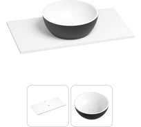 Раковина Wellsee La.lune в наборе 2 в 1: подвесная/мебельная раковина-столешница из камня 90 см (матовый черный/матовый белый цвет), без кронштейнов для подвесного монтажа 214602002