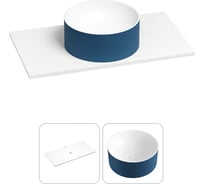 Раковина Wellsee Le.charme в наборе 2 в 1: подвесная/мебельная раковина-столешница из камня 90 см (матовый темно-синий/матовый белый цвет), без кронштейнов для подвесного монтажа 214704002