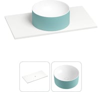 Раковина Wellsee Le.charme в наборе 2 в 1: подвесная/мебельная раковина-столешница из камня 90 см (матовый бирюзовый/матовый белый цвет), без кронштейнов для подвесного монтажа 214705019