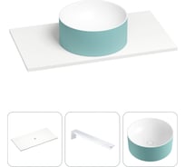 Раковина Wellsee Le.charme в наборе 3 в 1: подвесная раковина-столешница из камня 90 см (матовый бирюзовый/матовый белый цвет), с кронштейнами для подвесного монтажа 202007247