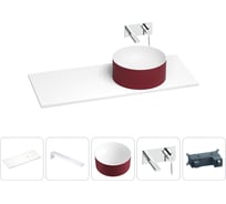 Раковина Wellsee Le.charme в наборе 5 в 1: раковина из камня с подвесной столешницей 130 см (цвет матовый пурпурно-красный/матовый белый), кронштейны, смеситель 202007532