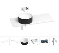 Раковина Wellsee Le.charme в наборе 6 в 1: раковина из камня с подвесной столешницей 110 см (цвет матовый черный/матовый белый), кронштейны, смеситель, сифон 202007816