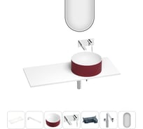 Раковина Wellsee Le.charme набор 7 в 1: раковина из камня с подвесной столешницей 100 см (цвет матовый пурпурно-красный/матовый белый), кронштейны, смеситель, сифон, зеркало 202008140