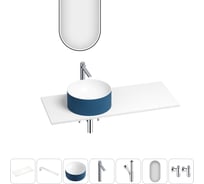 Раковина Wellsee Le.charme набор 7 в 1: раковина из камня с подвесной столешницей 110 см (цвет матовый темно-синий/матовый белый), кронштейны, смеситель, сифон, вентили, зеркало 202006926