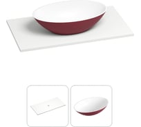 Раковина Wellsee Le.huit.mars в наборе 2 в 1: подвесная/мебельная раковина-столешница из камня 90 см (матовый пурпурно-красный/матовый белый цвет), без кронштейнов для подвесного монтажа 214403016