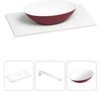 Раковина Wellsee Le.huit.mars в наборе 3 в 1: подвесная раковина-столешница из камня 80 см (матовый пурпурно-красный/матовый белый цвет), с кронштейнами для подвесного монтажа 202007029