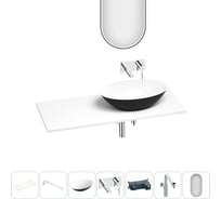 Раковина Wellsee Le.huit.mars набор 7 в 1: раковина из камня с подвесной столешницей 110 см (цвет матовый черный/матовый белый), кронштейны, смеситель, сифон, зеркало 202007945