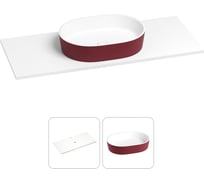 Раковина Wellsee Le.premier в наборе 2 в 1: подвесная/мебельная раковина-столешница из камня 100 см (матовый пурпурно-красный/матовый белый цвет), без кронштейнов для подвесного монтажа 214303003