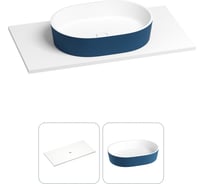 Раковина Wellsee Le.premier в наборе 2 в 1: подвесная/мебельная раковина-столешница из камня 80 см (матовый темно-синий/матовый белый цвет), без кронштейнов для подвесного монтажа 214304016