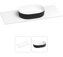 Раковина Wellsee Le.premier в наборе 2 в 1: подвесная/мебельная раковина-столешница из камня 100 см (матовый черный/матовый белый цвет), без кронштейнов для подвесного монтажа 214302018